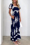 Vacation Style Printed Beach Short Sleeve Dress
