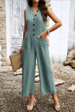 Casual V-Neck Sleeveless Solid Color Jumpsuit