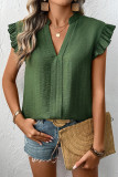 Flying Sleeve Solid Color V-Neck Shirt