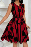 Printed Sleeveless Waist Cinching Dress