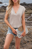 V-Neck Knitted Sweater Solid Color Vest