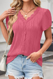 Lace V-Neck Petal Short Sleeved Shirt