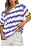 Round Neck Loose Striped Short Sleeved T-Shirt