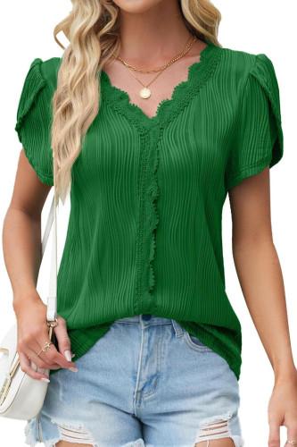 Lace V-Neck Petal Short Sleeved Shirt