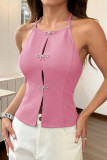 Solid Color Bow Sleeveless Backless Vest