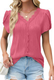 Lace V-Neck Petal Short Sleeved Shirt