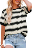 Round Neck Loose Striped Short Sleeved T-Shirt