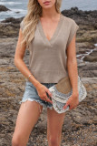 V-Neck Knitted Sweater Solid Color Vest
