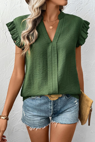 Flying Sleeve Solid Color V-Neck Shirt