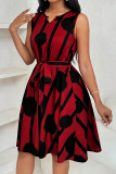 Printed Sleeveless Waist Cinching Dress