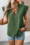 Flying Sleeve Solid Color V-Neck Shirt