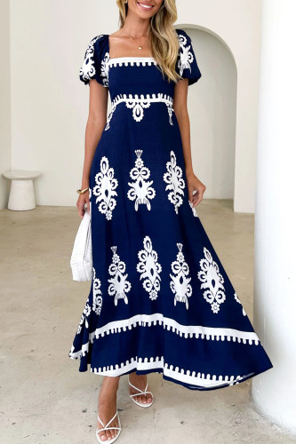 Vacation Style Printed Beach Short Sleeve Dress