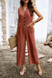 Casual V-Neck Sleeveless Solid Color Jumpsuit
