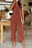 Casual V-Neck Sleeveless Solid Color Jumpsuit