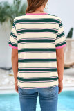 Round Neck Loose Striped Short Sleeved T-Shirt