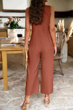 Casual V-Neck Sleeveless Solid Color Jumpsuit