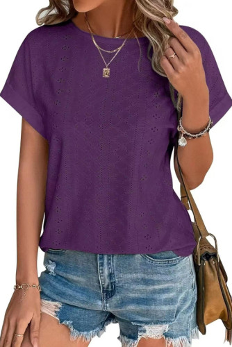 Round Neck Loose Short Sleeved Solid Color T-Shirt