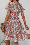V-Neck Ruffle Short Sleeve Printed Dress