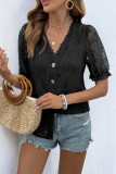 Summer Lace V-Neck Short Sleeve Shirt