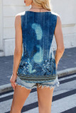 Round Neck Tie Dye Printed Loose Sleeveless Vest