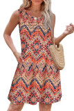Printed Sleeveless Loose Pocket Dress