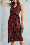 Leopard Print Slit Suspender Sleeveless Dress
