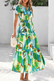 V-Neck Pleated Bohemian Short Sleeved Dress
