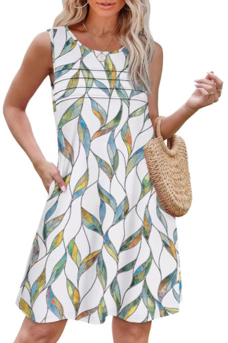 Printed Sleeveless Loose Pocket Dress
