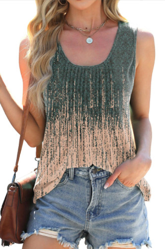 Round Neck Tie Dye Printed Loose Sleeveless Vest