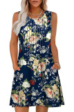 Round Neck Printed Pocket Sleeveless Vest Dress