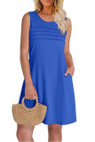Round Neck Pleated Sleeveless Printed Pocket Dress