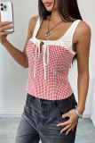 Plaid Print Lace Up Hollow Camisole Sleeveless Vest