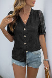 Summer Lace V-Neck Short Sleeve Shirt
