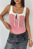 Plaid Print Lace Up Hollow Camisole Sleeveless Vest