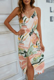 Leopard Print Slit Suspender Sleeveless Dress