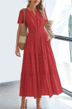 V-Neck Bubble Short Sleeved Waist Cinching Dress