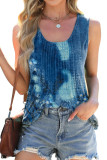 Round Neck Tie Dye Printed Loose Sleeveless Vest