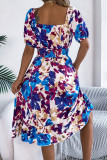 Flower Print Ruffle Edge Square Neck Dress