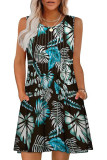 Round Neck Printed Pocket Sleeveless Vest Dress