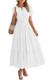 V-Neck Bubble Short Sleeved Waist Cinching Dress