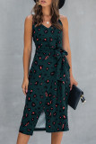 Leopard Print Slit Suspender Sleeveless Dress