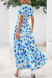 V-Neck Pleated Bohemian Short Sleeved Dress