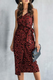 Leopard Print Slit Suspender Sleeveless Dress