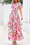V-Neck Pleated Bohemian Short Sleeved Dress