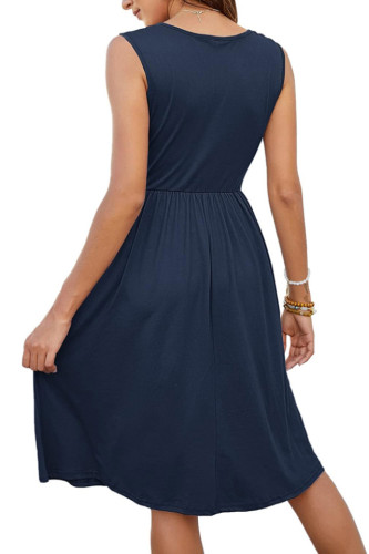 Sleeveless V-Neck Pocket Casual Dress