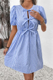 Round Neck Bow Tie Striped Short Sleeve Dress