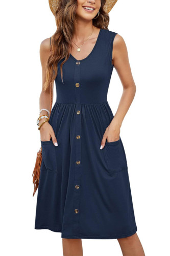 Sleeveless V-Neck Pocket Casual Dress