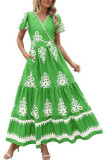 Bohemian Flared Sleeve V-Neck Printed Dress