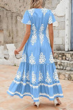 Bohemian Flared Sleeve V-Neck Printed Dress