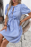 Round Neck Bow Tie Striped Short Sleeve Dress